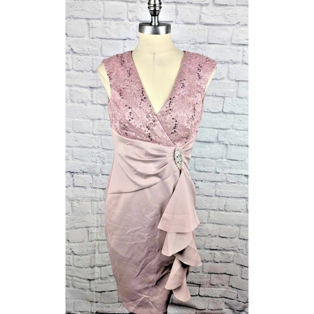 Jessica Howard Sequined Ruffled Dress Blush Women's Size 6 Knee Length Wrap